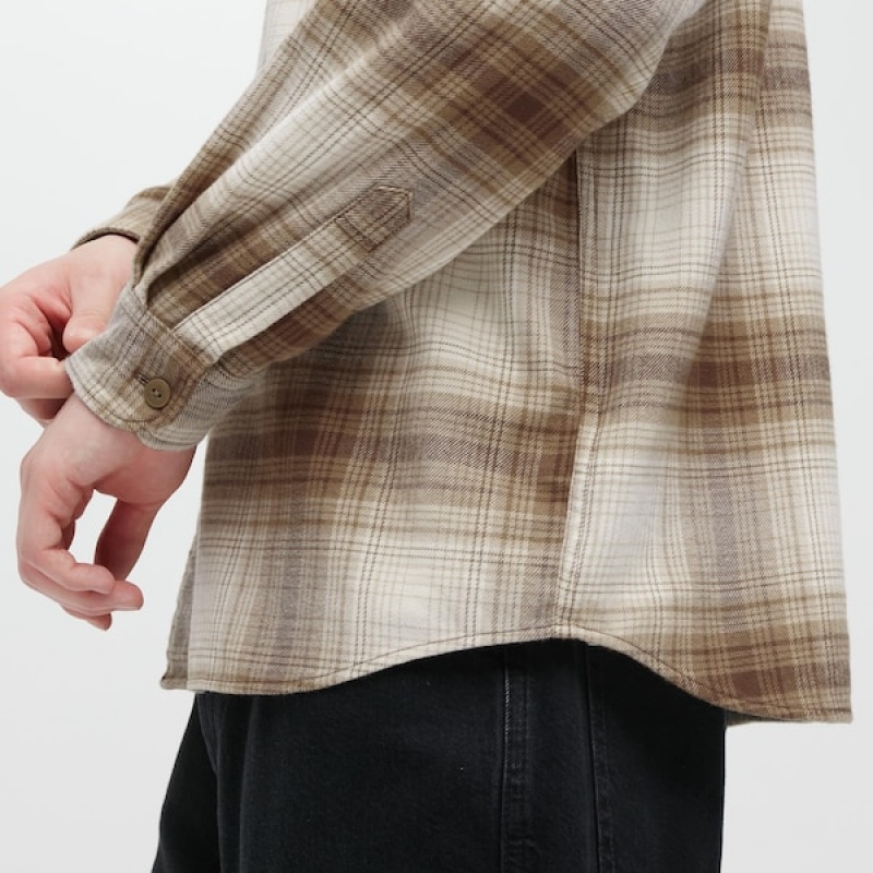 Uniqlo Flannel Checked Long-Sleeve Muške Košulje Bakrene | 5639-WHFYX