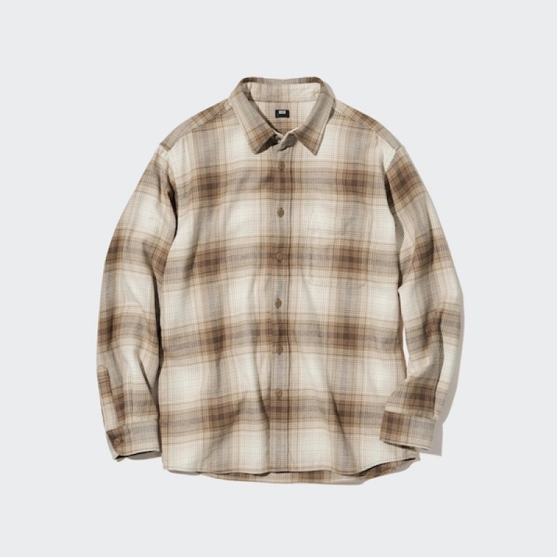 Uniqlo Flannel Checked Long-Sleeve Muške Košulje Bakrene | 5639-WHFYX