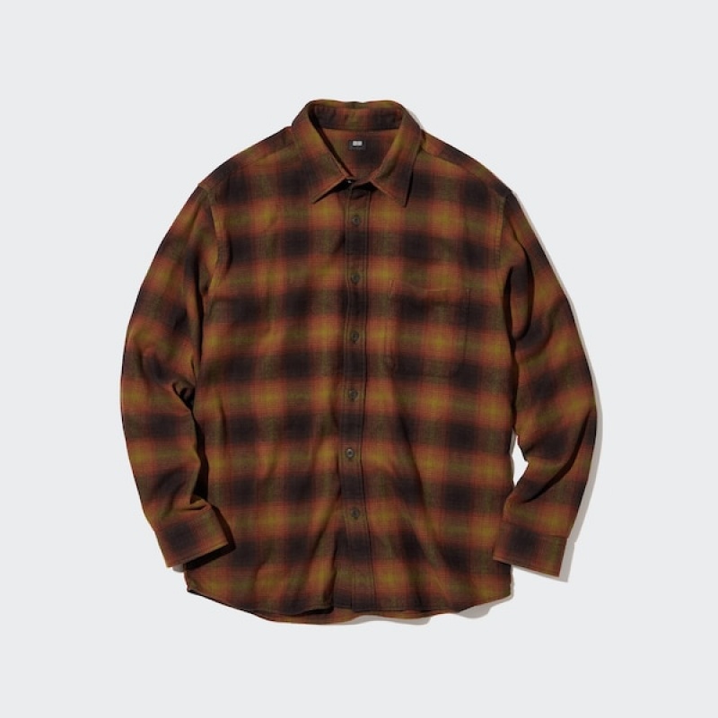 Uniqlo Flannel Checked Long-Sleeve Muške Košulje Smeđe | 3496-BVISY