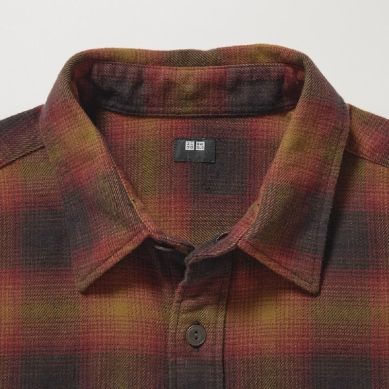 Uniqlo Flannel Checked Long-Sleeve Muške Košulje Smeđe | 3496-BVISY