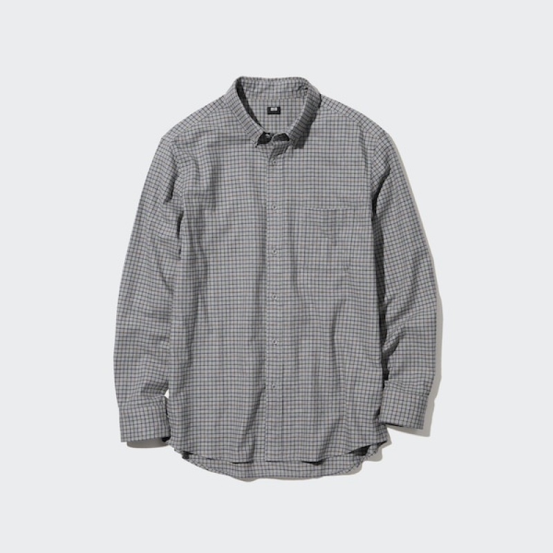 Uniqlo Flannel Checked Long-Sleeve Muške Košulje Sive | 0946-RNQYU