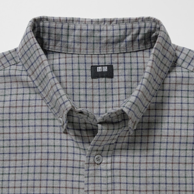 Uniqlo Flannel Checked Long-Sleeve Muške Košulje Sive | 0946-RNQYU