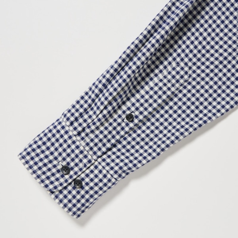 Uniqlo Flannel Checked Long-Sleeve Muške Košulje Plave | 4281-ALVSF