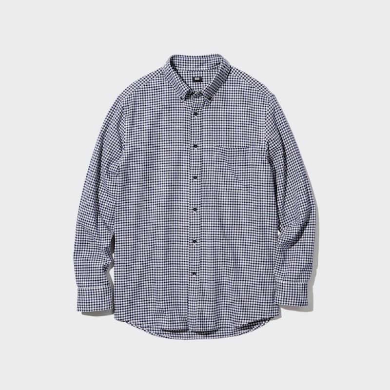 Uniqlo Flannel Checked Long-Sleeve Muške Košulje Plave | 4281-ALVSF