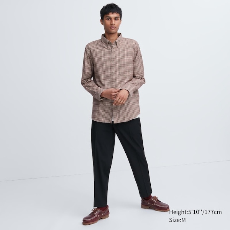 Uniqlo Flannel Checked Long-Sleeve Muške Košulje Crvene | 9051-QTOGJ