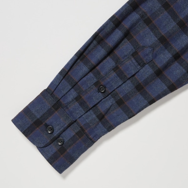 Uniqlo Flannel Checked Long-Sleeve Muške Košulje Plave | 2968-AFRTL