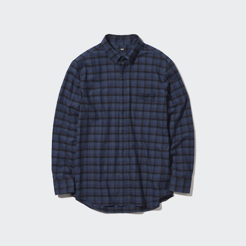 Uniqlo Flannel Checked Long-Sleeve Muške Košulje Plave | 2968-AFRTL