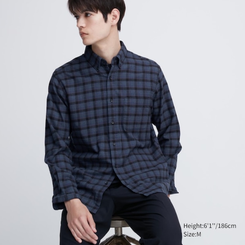 Uniqlo Flannel Checked Long-Sleeve Muške Košulje Plave | 2968-AFRTL