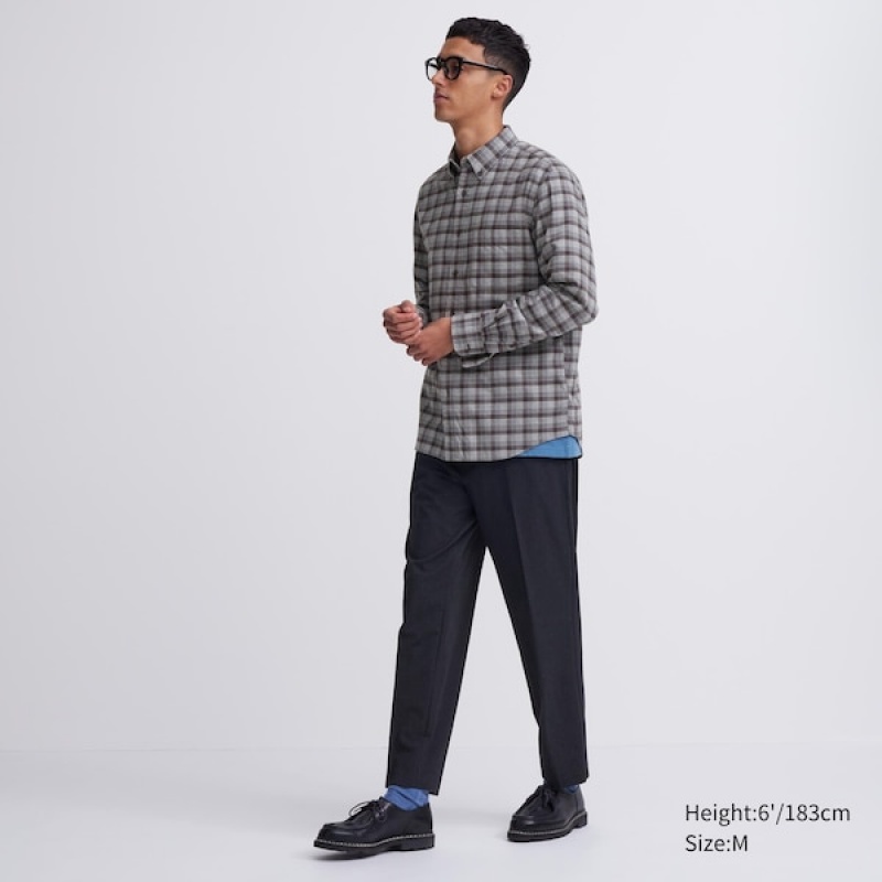 Uniqlo Flannel Checked Long-Sleeve Muške Košulje Sive | 4578-DLZGX