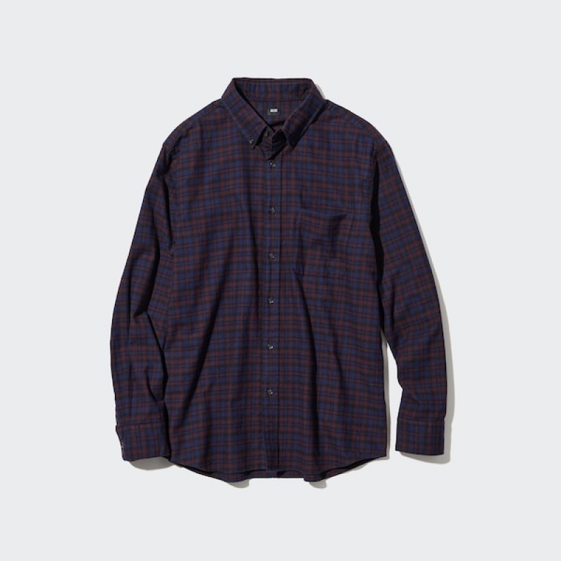 Uniqlo Flannel Checked Long-Sleeve Muške Košulje Bordo | 2580-EWAFT