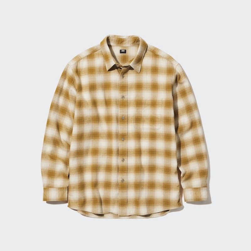 Uniqlo Flannel Checked Long-Sleeve Muške Košulje Žute | 4153-IVLEO