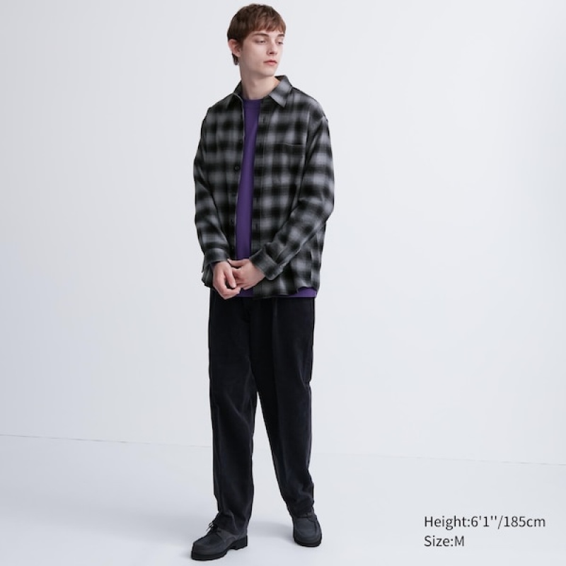 Uniqlo Flannel Checked Long-Sleeve Muške Košulje Sive | 2197-UMACP