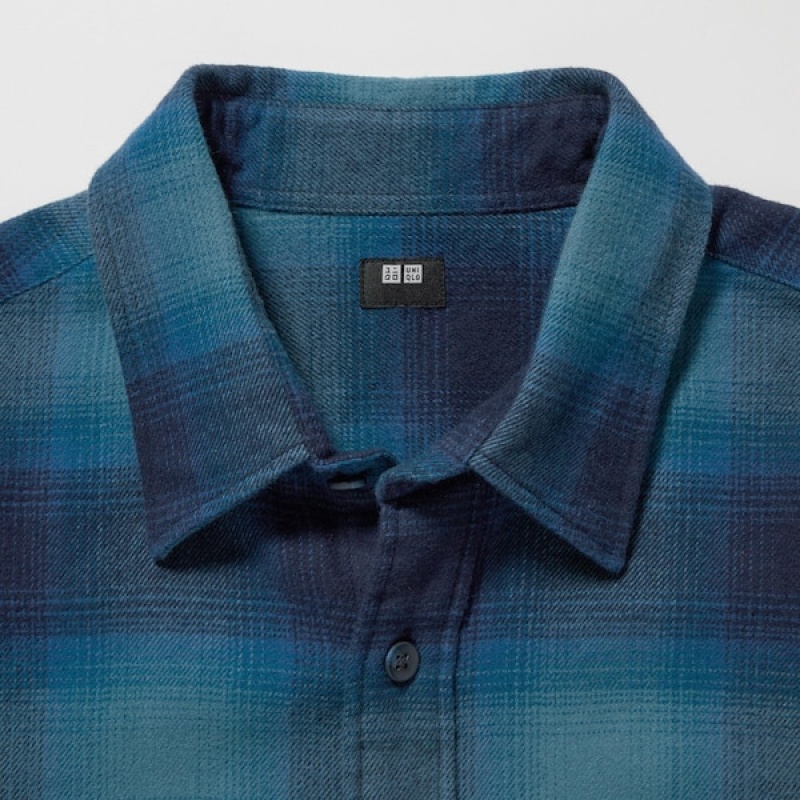 Uniqlo Flannel Checked Long-Sleeve Muške Košulje Plave | 6823-WHEZF