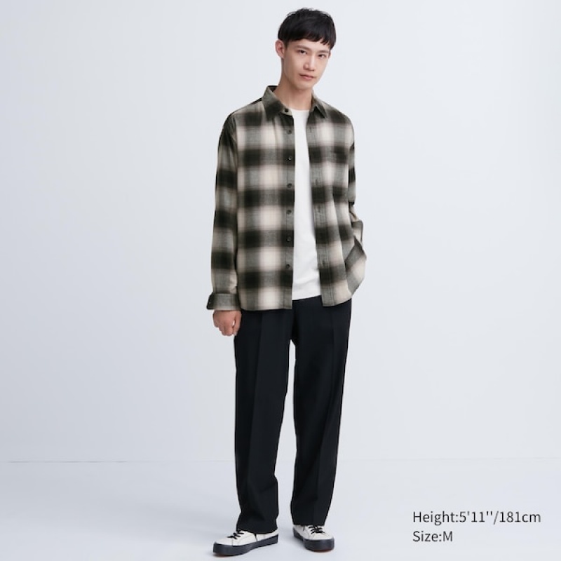 Uniqlo Flannel Checked Long-Sleeve Muške Košulje Crne | 1924-RYADU
