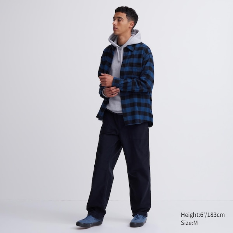 Uniqlo Flannel Checked Long-Sleeve Muške Košulje Plave | 9874-WETNQ