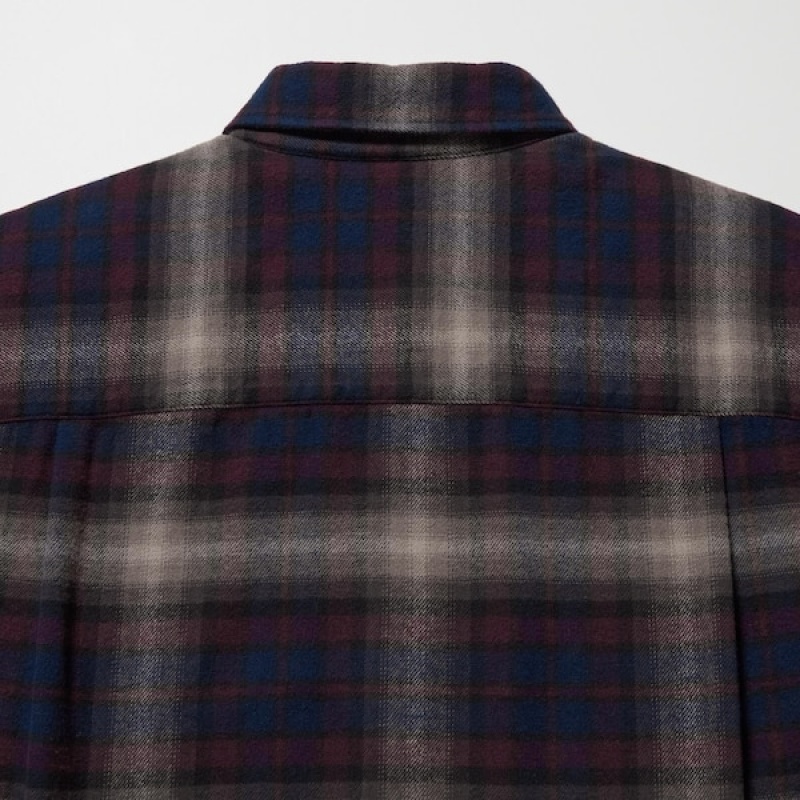 Uniqlo Flannel Checked Long-Sleeve Muške Košulje Bordo | 1235-UYDTX