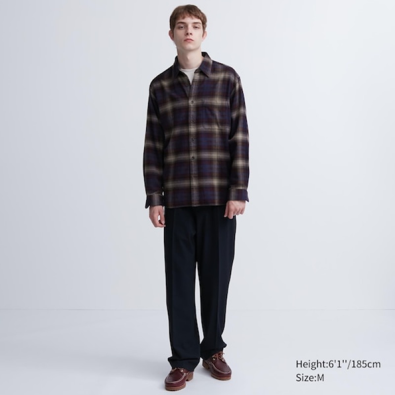 Uniqlo Flannel Checked Long-Sleeve Muške Košulje Bordo | 1235-UYDTX