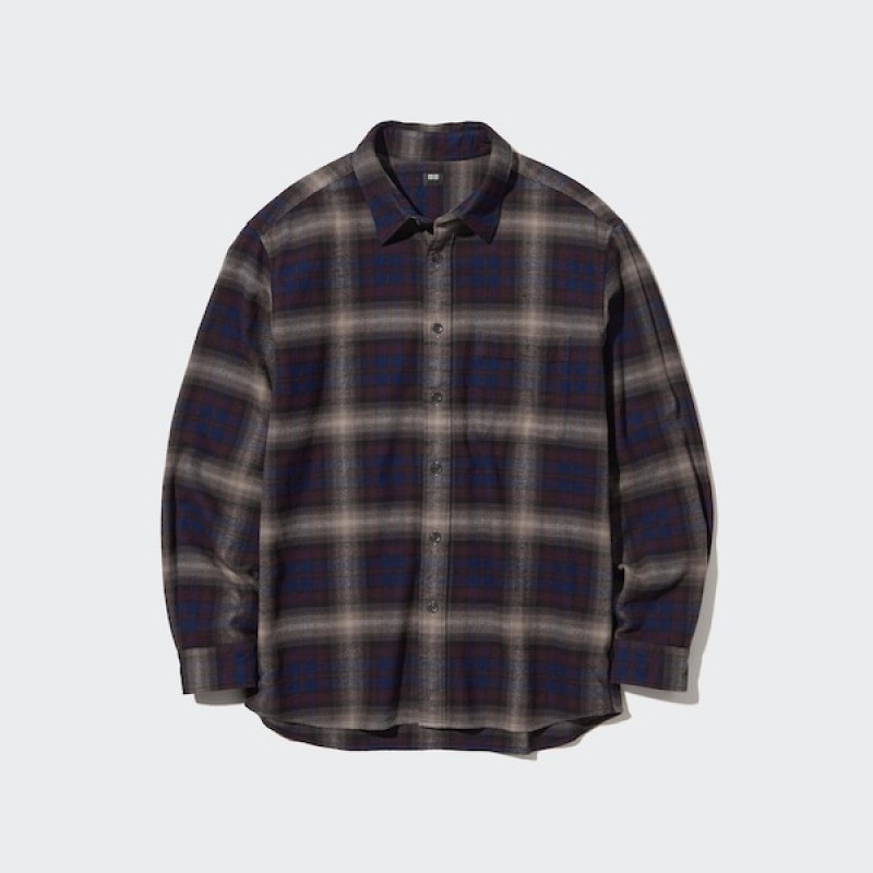 Uniqlo Flannel Checked Long-Sleeve Muške Košulje Bordo | 1235-UYDTX