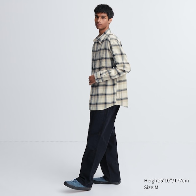 Uniqlo Flannel Checked Long-Sleeve Muške Košulje Bež | 6471-EPOYN