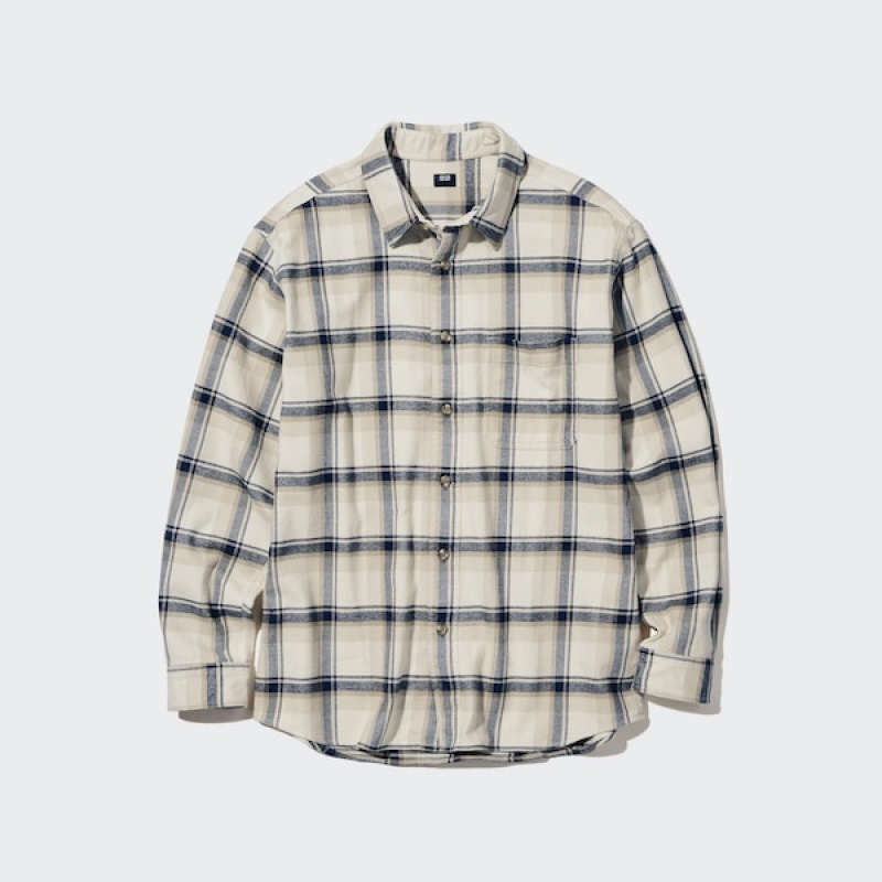 Uniqlo Flannel Checked Long-Sleeve Muške Košulje Bež | 6471-EPOYN