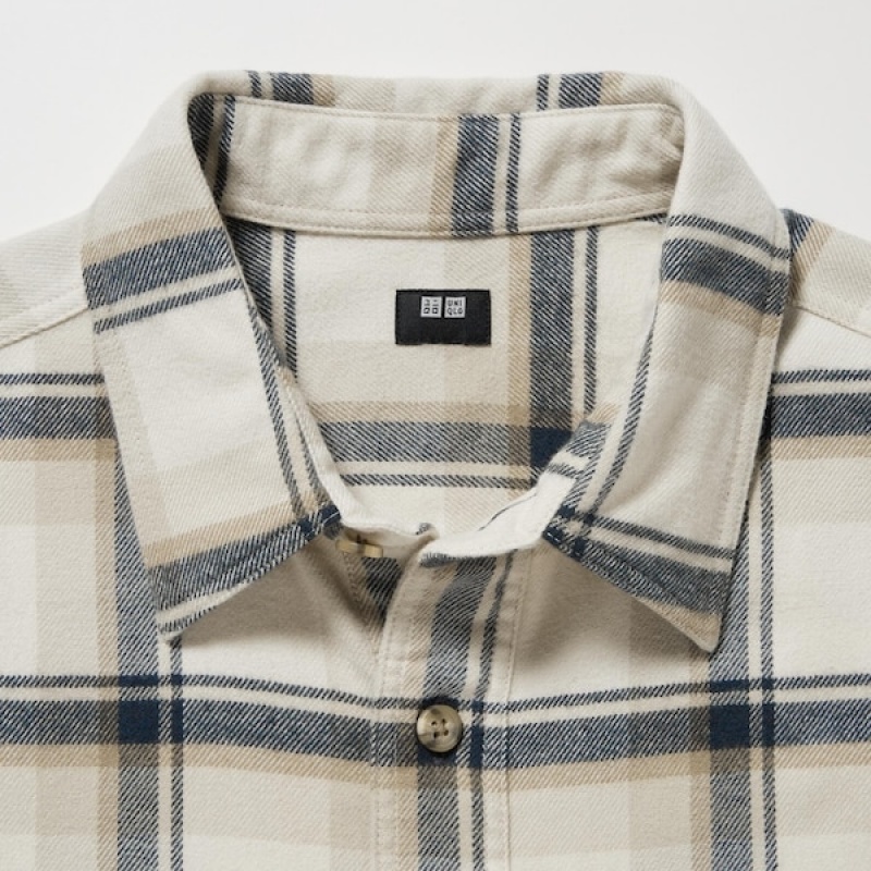 Uniqlo Flannel Checked Long-Sleeve Muške Košulje Bež | 6471-EPOYN