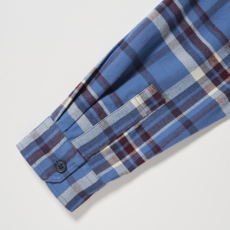 Uniqlo Flannel Checked Long-Sleeve Muške Košulje Plave | 3752-OBJUR