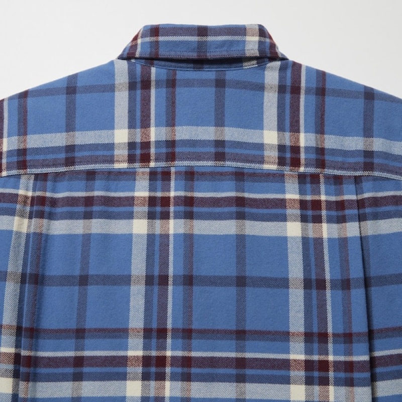 Uniqlo Flannel Checked Long-Sleeve Muške Košulje Plave | 3752-OBJUR