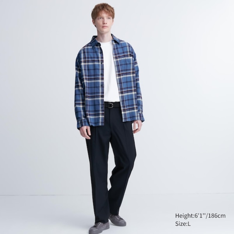 Uniqlo Flannel Checked Long-Sleeve Muške Košulje Plave | 3752-OBJUR