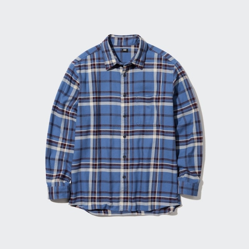 Uniqlo Flannel Checked Long-Sleeve Muške Košulje Plave | 3752-OBJUR