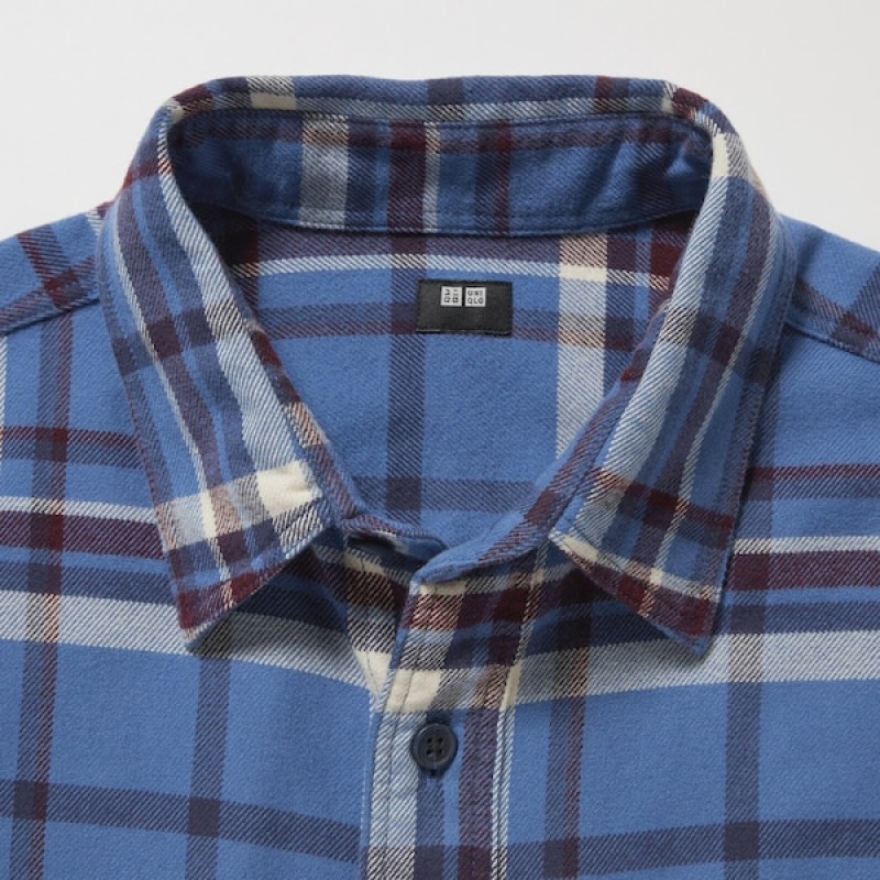 Uniqlo Flannel Checked Long-Sleeve Muške Košulje Plave | 3752-OBJUR