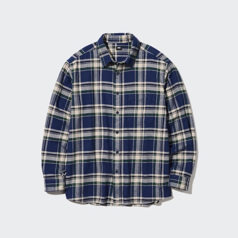 Uniqlo Flannel Checked Long-Sleeve Muške Košulje Plave | 3865-GMRQP