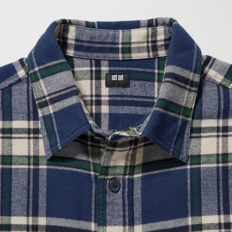 Uniqlo Flannel Checked Long-Sleeve Muške Košulje Plave | 3865-GMRQP