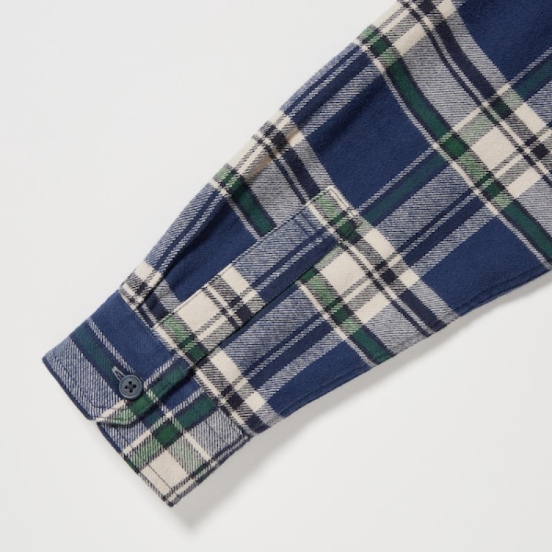 Uniqlo Flannel Checked Long-Sleeve Muške Košulje Plave | 3865-GMRQP