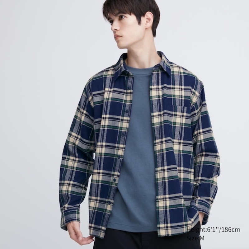 Uniqlo Flannel Checked Long-Sleeve Muške Košulje Plave | 3865-GMRQP