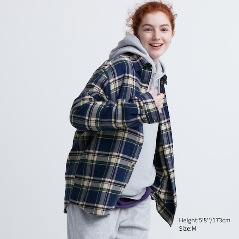 Uniqlo Flannel Checked Long-Sleeve Ženske Košulje Plave | 5149-TLNAR