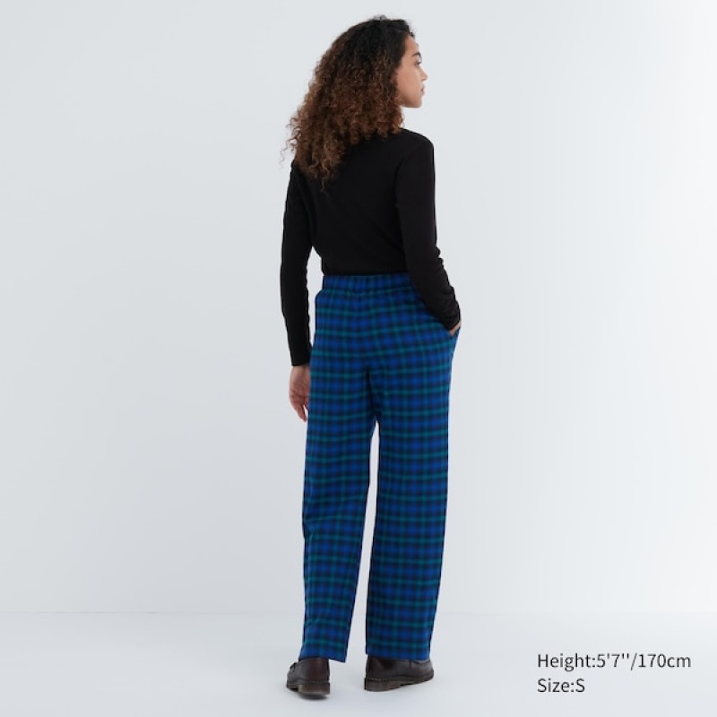 Uniqlo Flannel Checked Ženske Hlače Plave | 8460-NGPBL