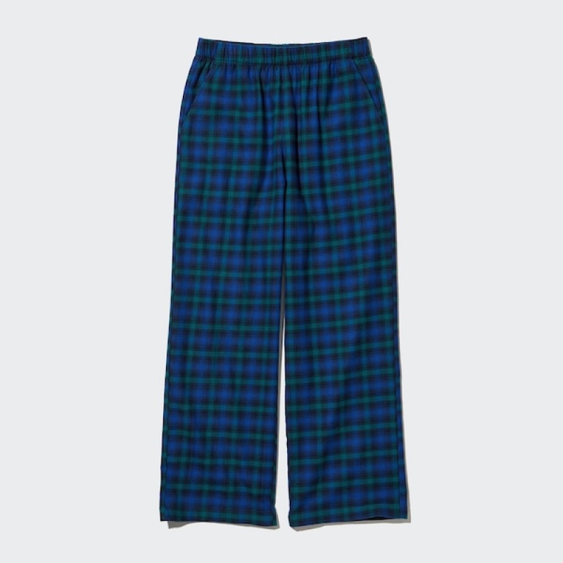 Uniqlo Flannel Checked Ženske Hlače Plave | 8460-NGPBL
