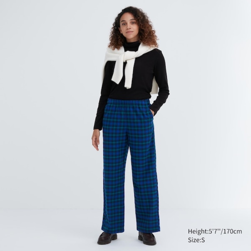 Uniqlo Flannel Checked Ženske Hlače Plave | 8460-NGPBL