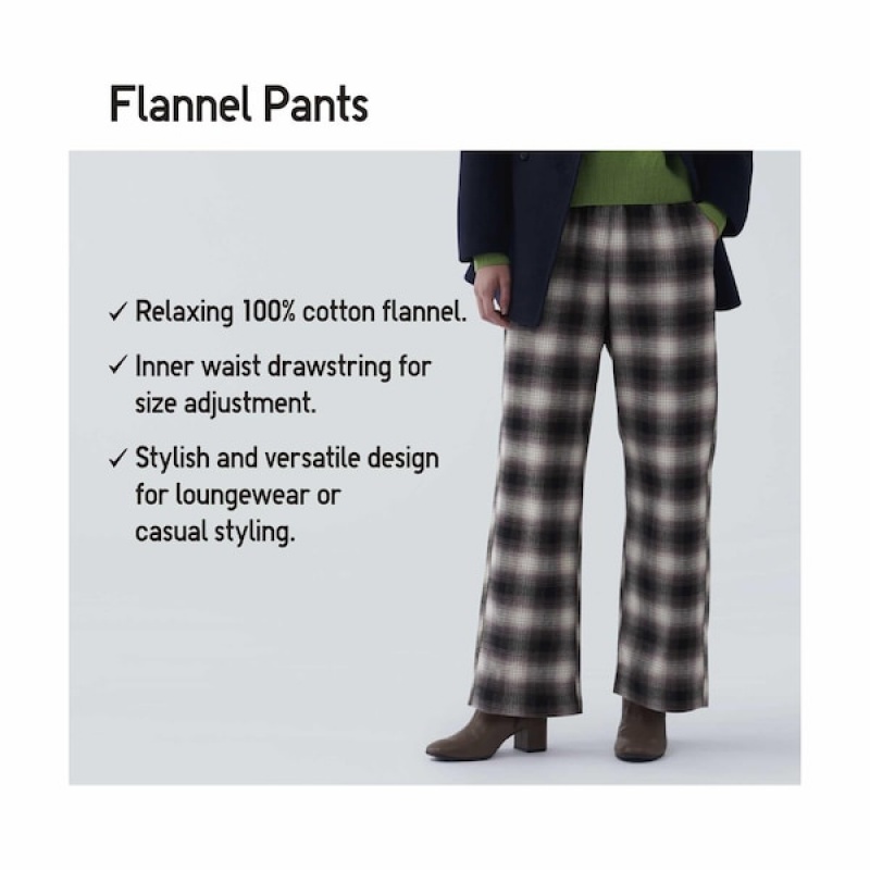 Uniqlo Flannel Checked Ženske Hlače Tamno Smeđe | 6157-ADFPC