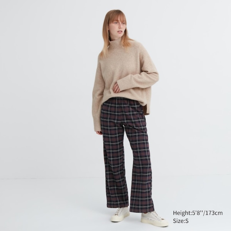Uniqlo Flannel Checked Ženske Hlače Tamno Smeđe | 6157-ADFPC