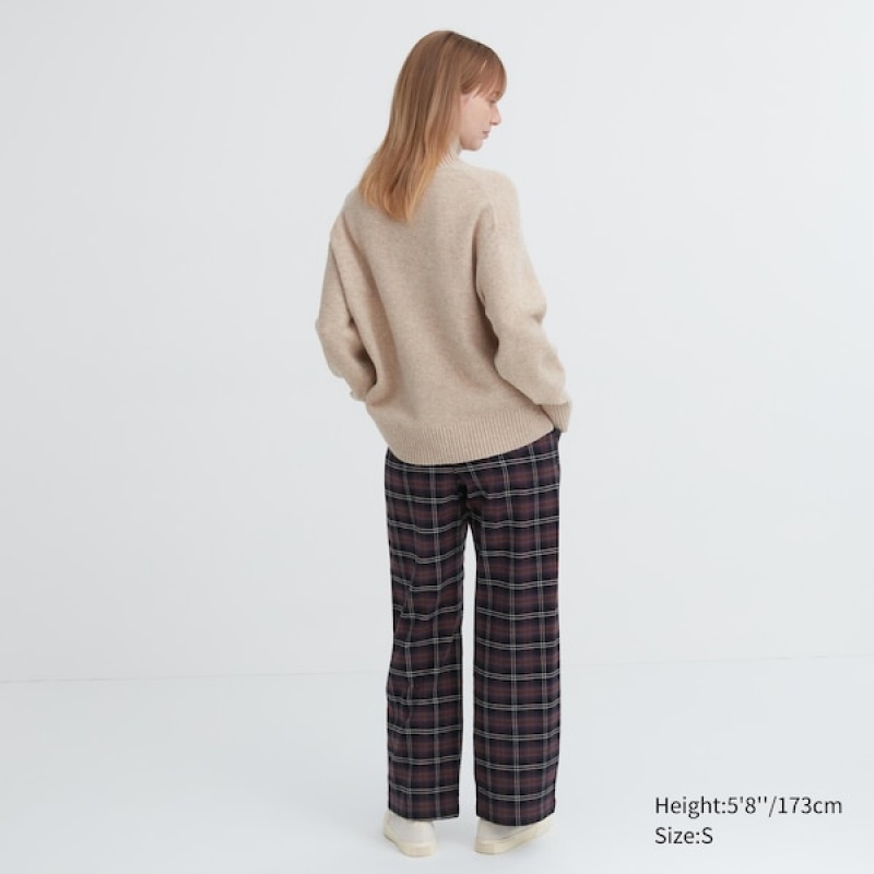 Uniqlo Flannel Checked Ženske Hlače Tamno Smeđe | 6157-ADFPC