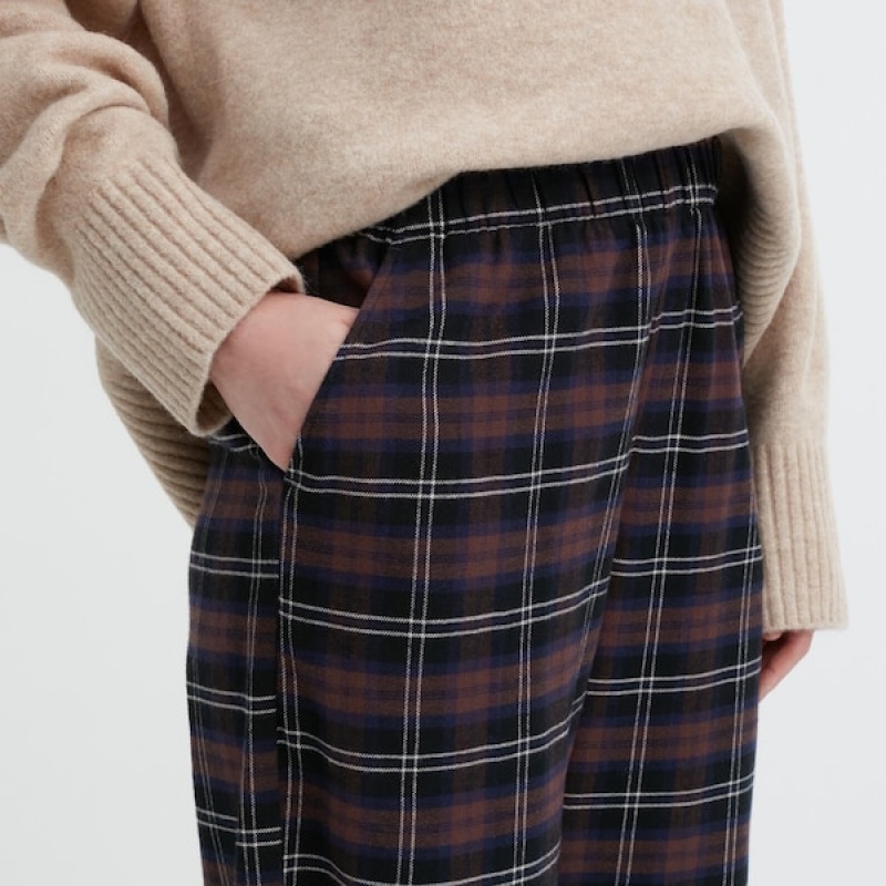 Uniqlo Flannel Checked Ženske Hlače Tamno Smeđe | 6157-ADFPC