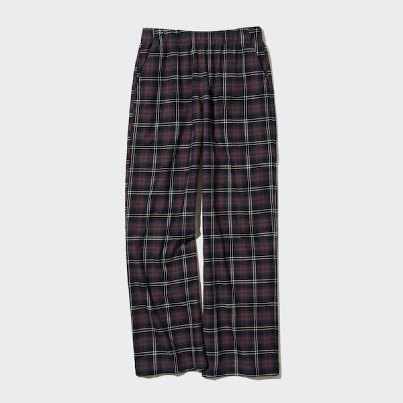 Uniqlo Flannel Checked Ženske Hlače Tamno Smeđe | 6157-ADFPC