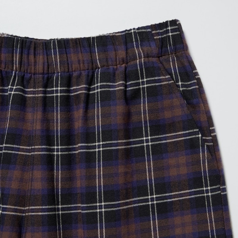 Uniqlo Flannel Checked Ženske Hlače Tamno Smeđe | 6157-ADFPC