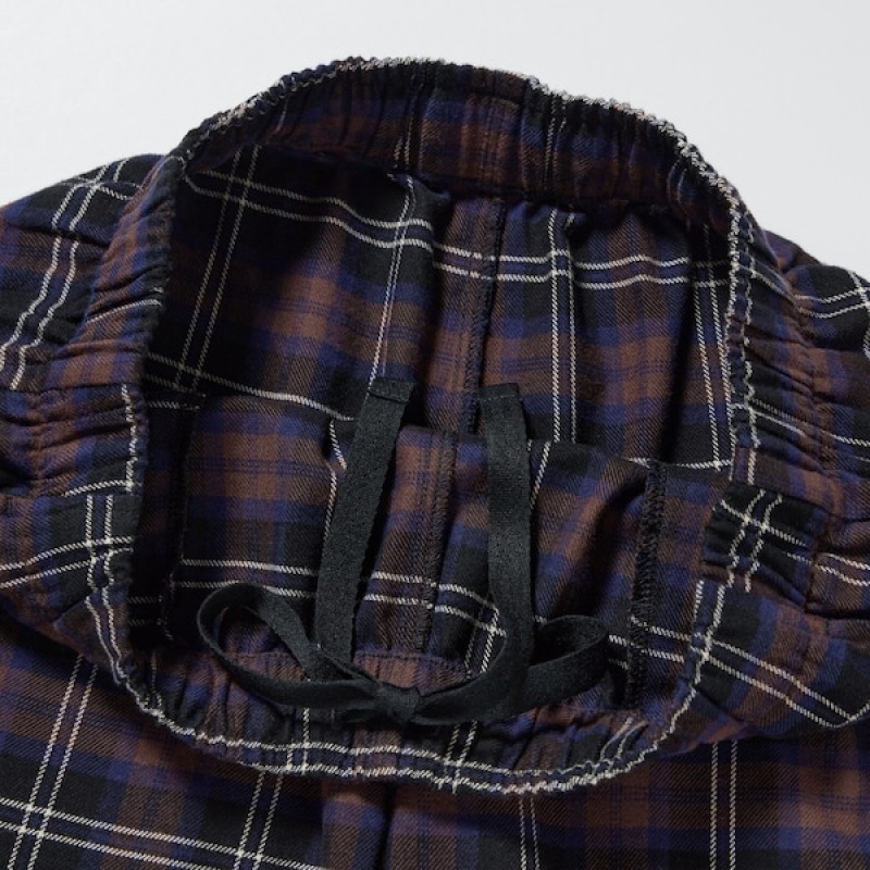 Uniqlo Flannel Checked Ženske Hlače Tamno Smeđe | 6157-ADFPC