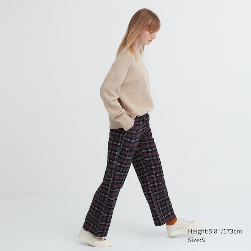 Uniqlo Flannel Checked Ženske Hlače Tamno Smeđe | 6157-ADFPC