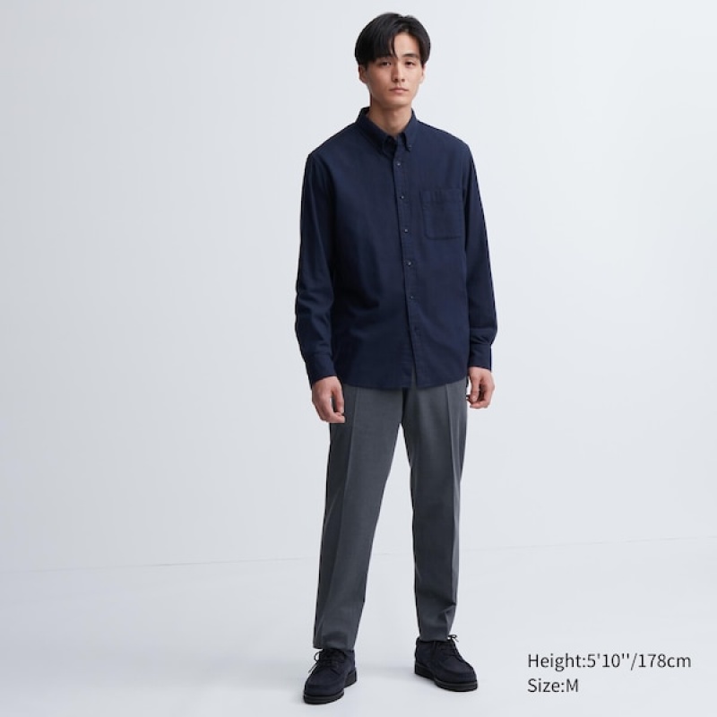 Uniqlo Flannel Long-Sleeve Muške Košulje Plave | 3046-FNZXY