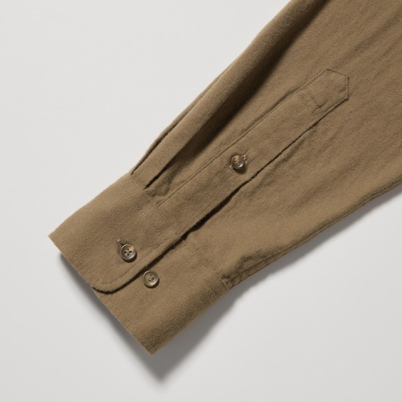 Uniqlo Flannel Long-Sleeve Muške Košulje Smeđe | 9045-CXOGB