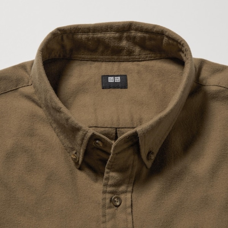Uniqlo Flannel Long-Sleeve Muške Košulje Smeđe | 9045-CXOGB