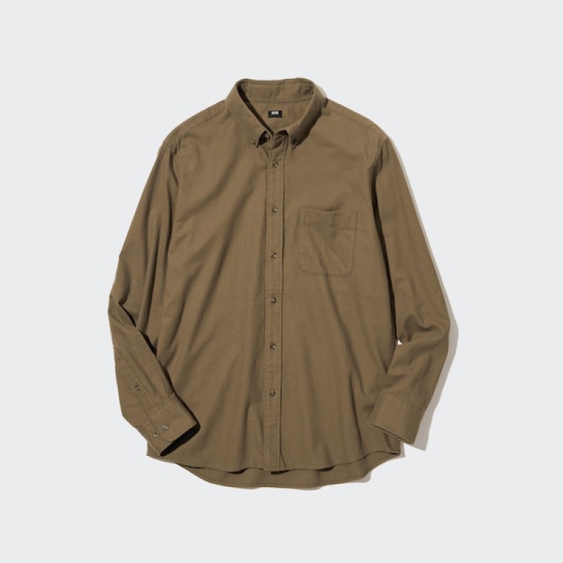 Uniqlo Flannel Long-Sleeve Muške Košulje Smeđe | 9045-CXOGB